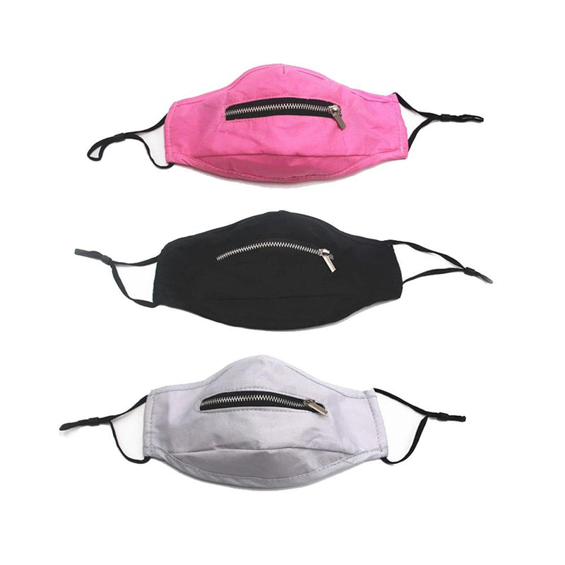 3-Pack: Zipper Reusable Cotton Face Mask for Everyday Use Face Masks & PPE Solid - DailySale
