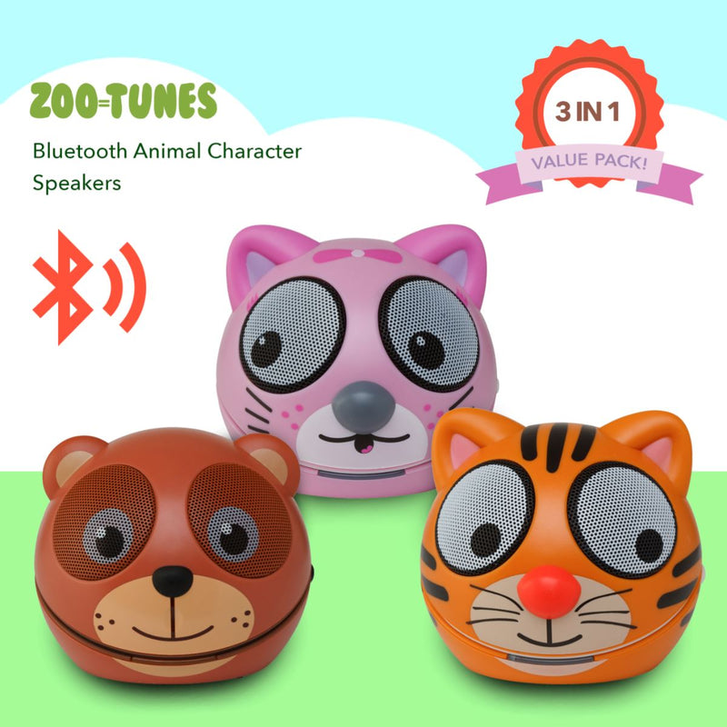 3-Pack: Zootunes Compact Portable Bluetooth Stereo Speaker Toys & Games Bear/Kitten/Tiger Bluetooth - DailySale