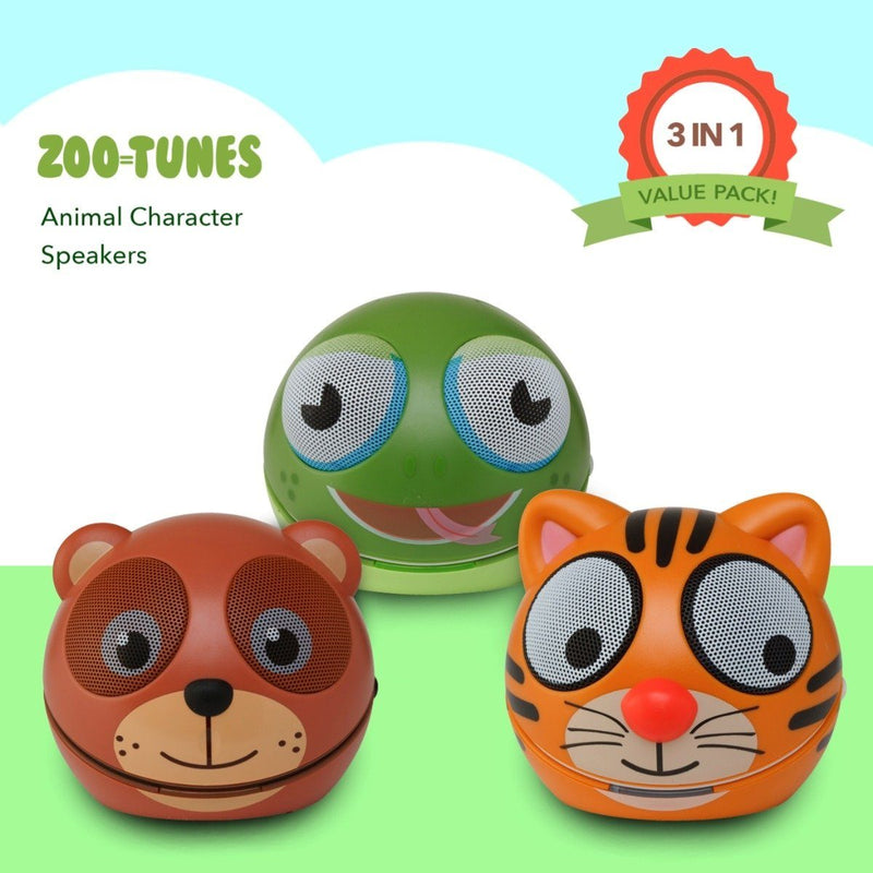 3-Pack: Zootunes Compact Portable Bluetooth Stereo Speaker Toys & Games Bear/Tiger/Frog Non Bluetooth - DailySale