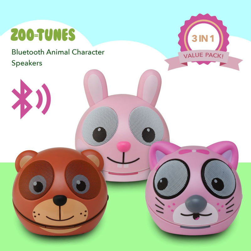 3-Pack: Zootunes Compact Portable Bluetooth Stereo Speaker Toys & Games Kitten/Bear/Rabbit Bluetooth - DailySale
