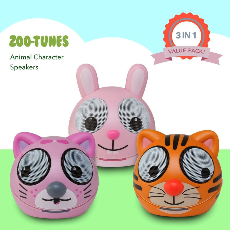 3-Pack: Zootunes Compact Portable Bluetooth Stereo Speaker Toys & Games Kitten/Tiger/Rabbit Non Bluetooth - DailySale