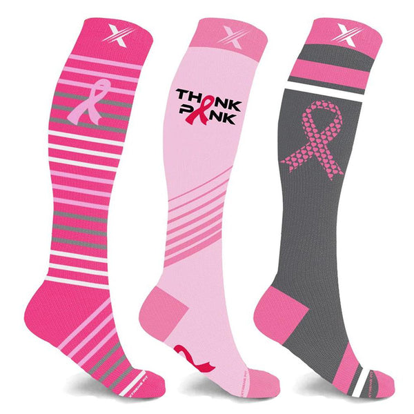 3-Pair: Breast Cancer Awareness Knee High Compression Socks Women's Shoes & Accessories Set 1 S/M - DailySale