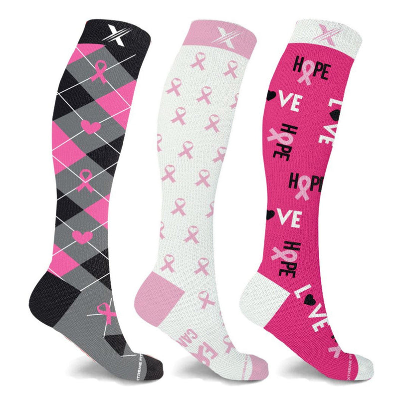 3-Pair: Breast Cancer Awareness Knee High Compression Socks Women's Shoes & Accessories Set 2 S/M - DailySale