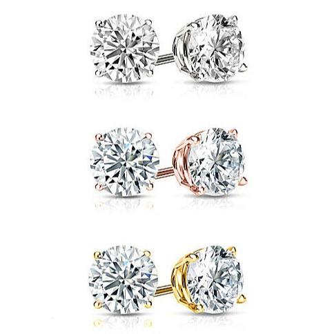 3-Pair: Gold Plated Round Cut Crystal Studs Earrings - DailySale