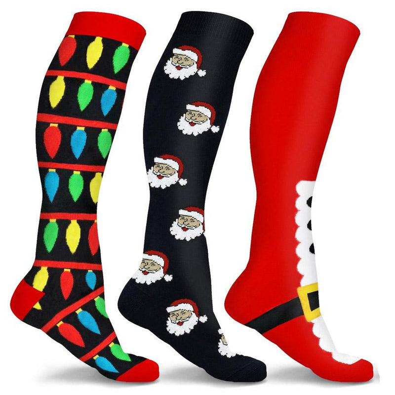 3-Pair: Holiday Knee-High Compression Socks Wellness Fun & Festive S/M - DailySale