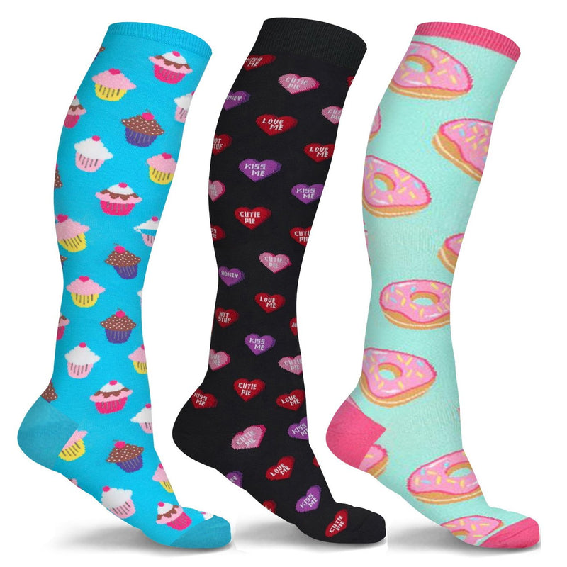 3-Pairs: DCF Unisex Fun and Patterned Knee-High Compression Socks Wellness & Fitness Set 1 S/M - DailySale