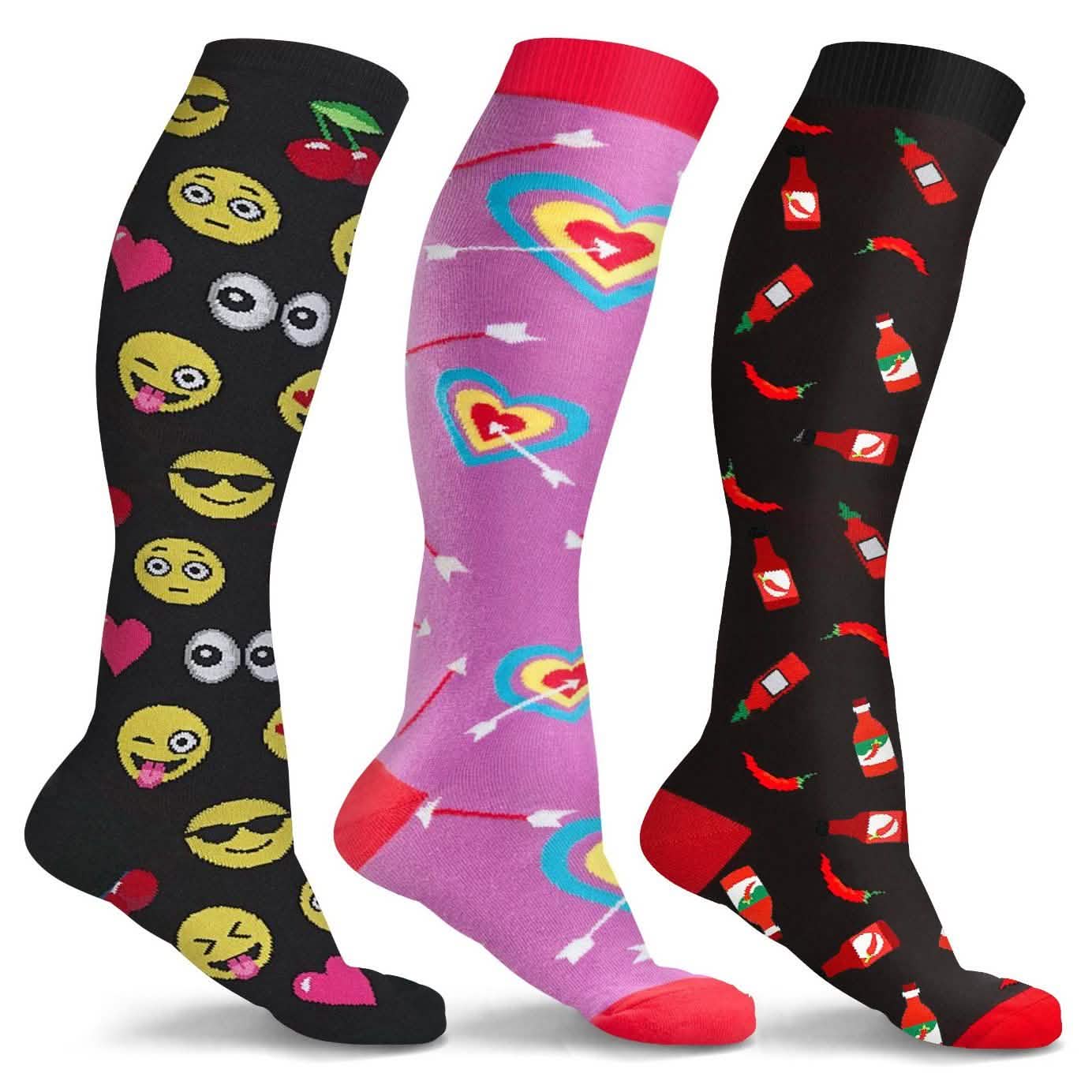 3-Pairs: DCF Unisex Fun and Patterned Knee-High Compression Socks