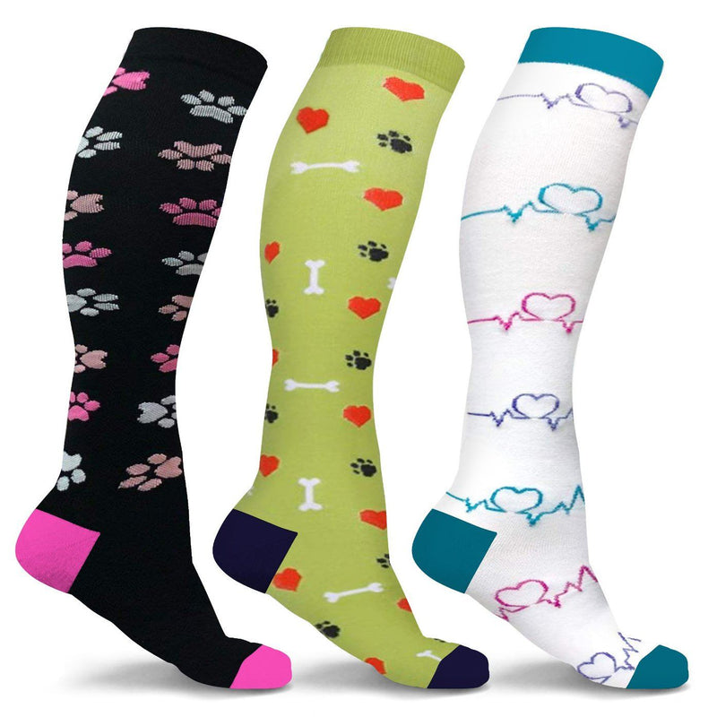 3-Pairs: DCF Unisex Fun and Patterned Knee-High Compression Socks Wellness & Fitness Set 4 S/M - DailySale