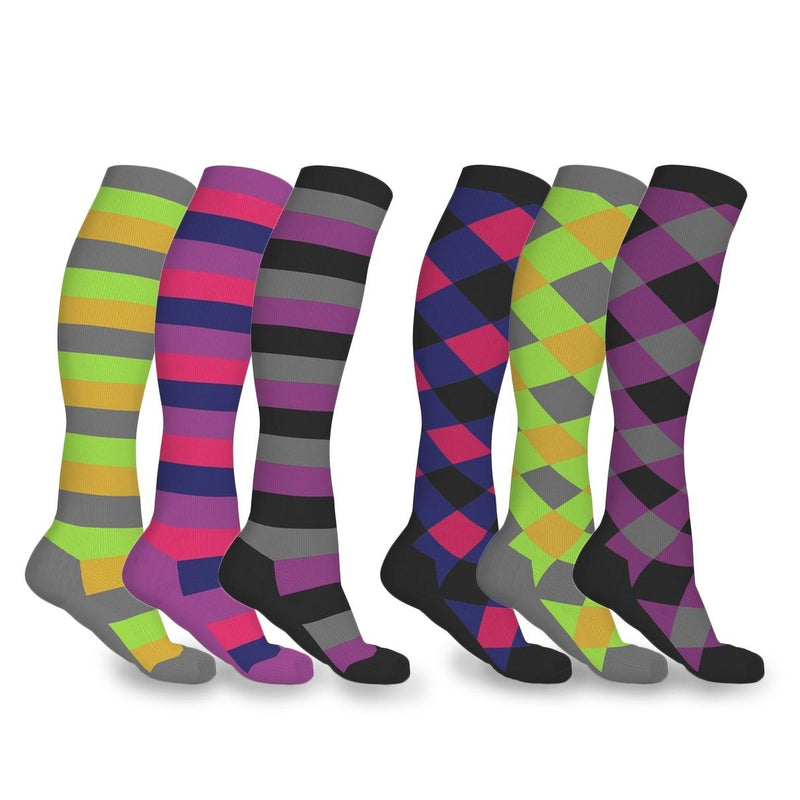 3-Pairs: Patterned Compression Socks - Assorted Styles and Sizes Wellness & Fitness - DailySale