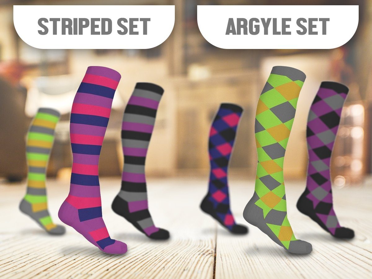 3-Pairs: Patterned Compression Socks - Assorted Styles and Sizes Wellness & Fitness - DailySale