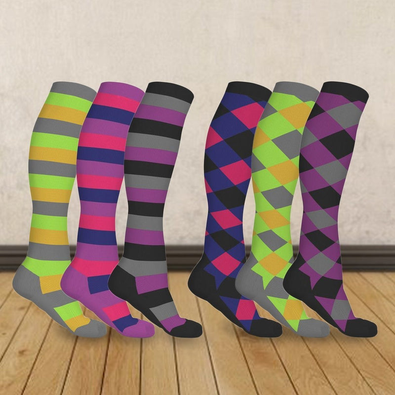 3-Pairs: Patterned Compression Socks - Assorted Styles and Sizes Wellness & Fitness - DailySale