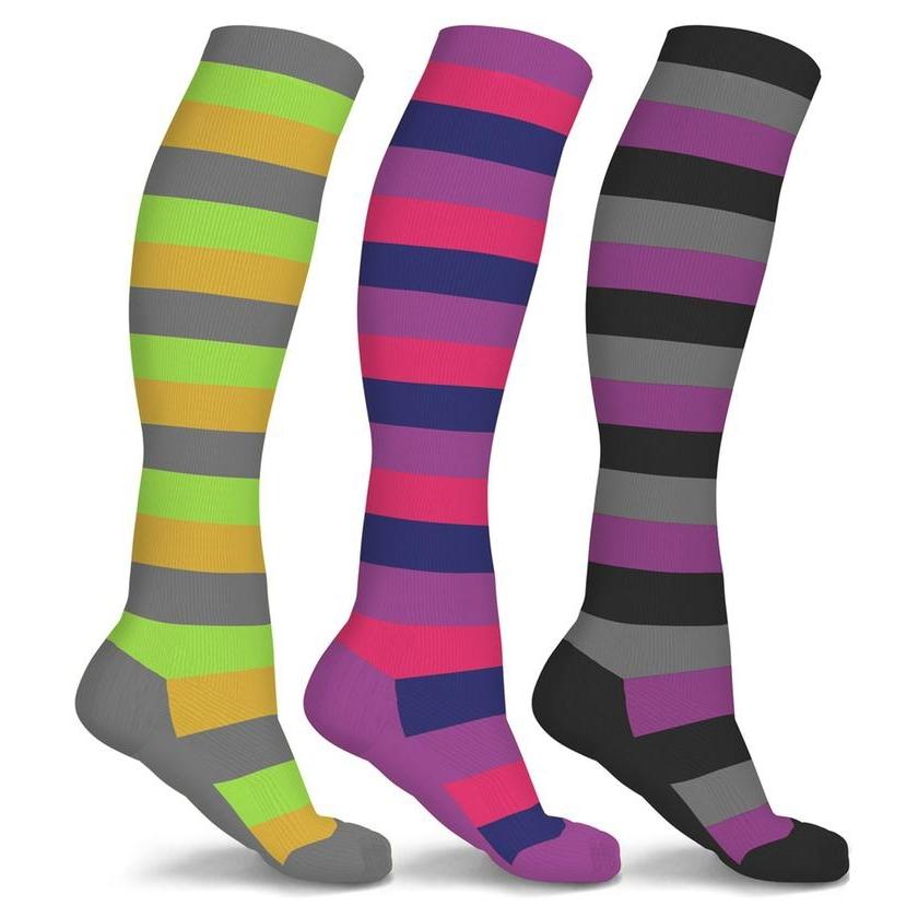 3-Pairs: Patterned Compression Socks - Assorted Styles and Sizes Wellness & Fitness L/XL Striped - DailySale