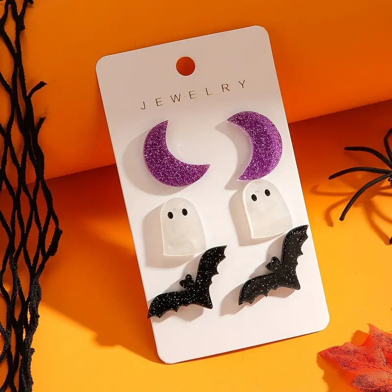 3-Pairs: Retro Halloween Earrings Holiday Decor & Apparel - DailySale