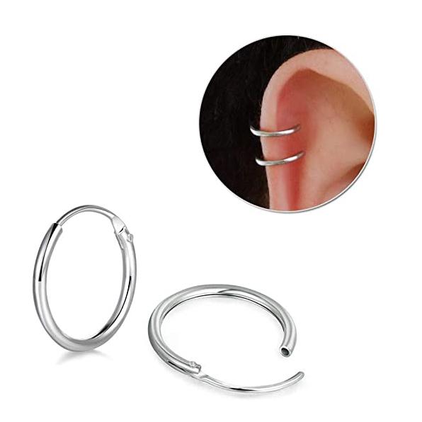 3-Pairs: Sterling Silver Small Hoop Earrings Set Earrings - DailySale