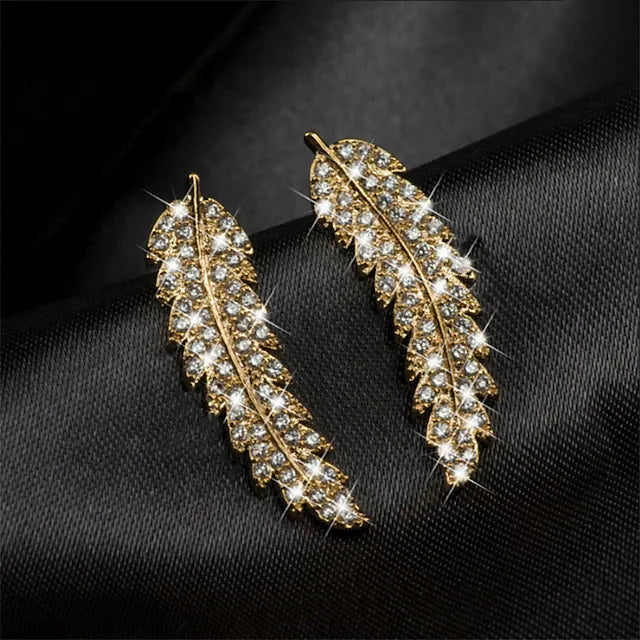 3-Pairs: Zircon Gold and Silver Leaf Stud Earrings Earrings - DailySale