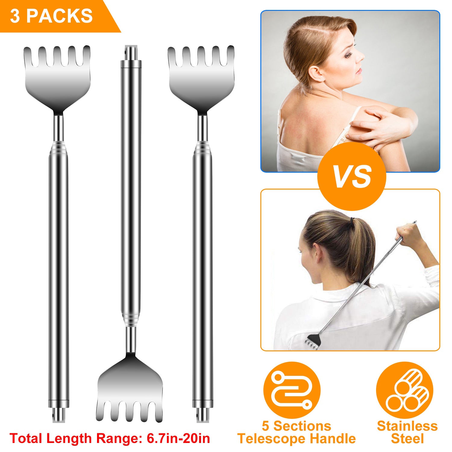 3-Piece: 20" Telescopic Back Scratcher Everything Else - DailySale