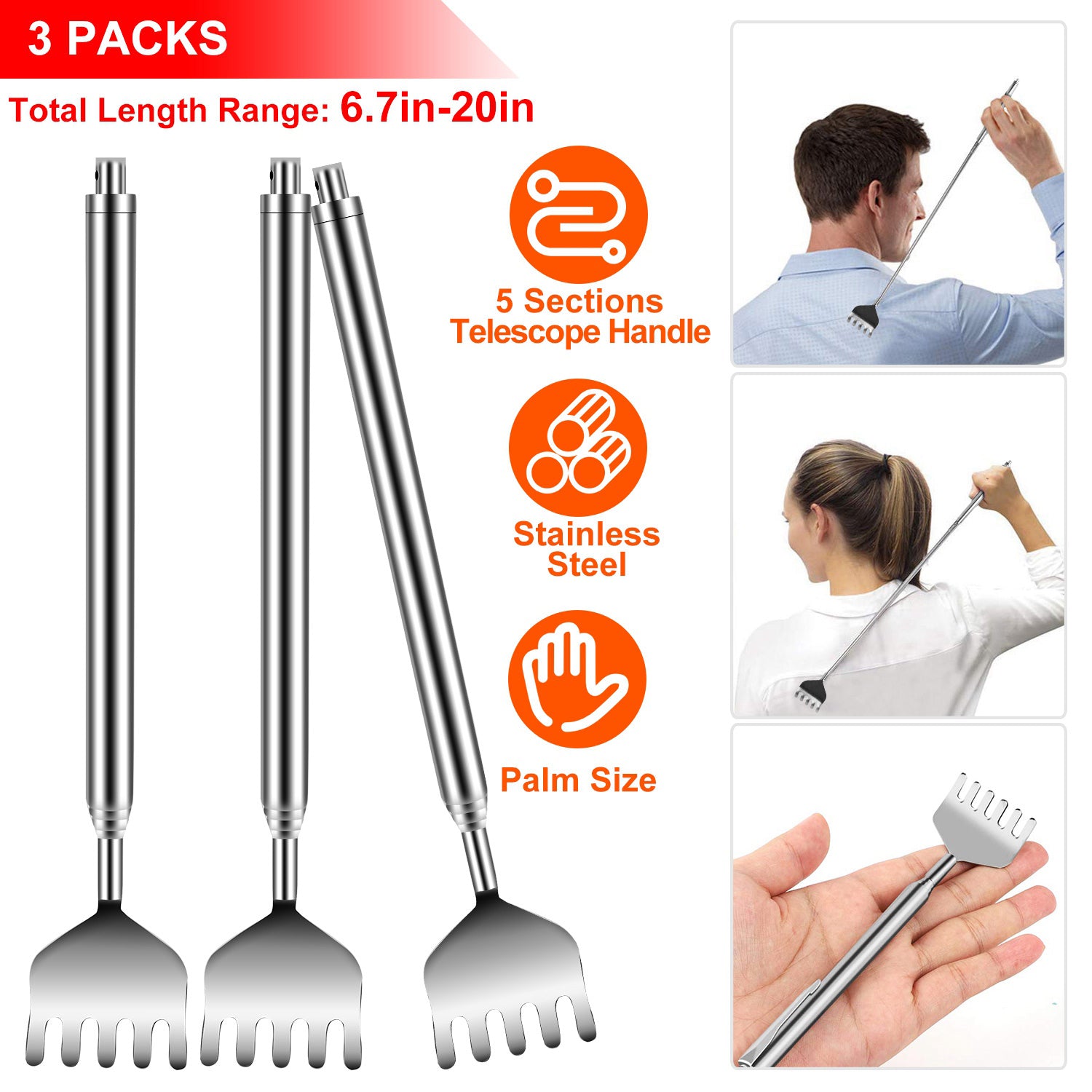 3-Piece: 20" Telescopic Back Scratcher Everything Else - DailySale