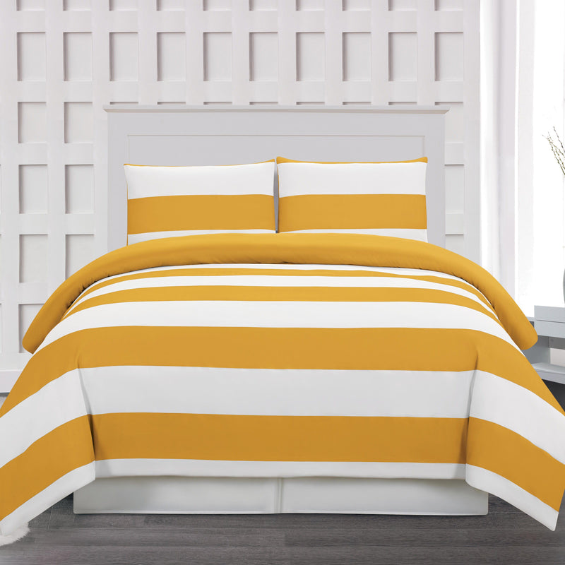 3-Piece: Cabana Stripe Reversible Hypoallergenic Duvet Set Bedding Yellow - DailySale