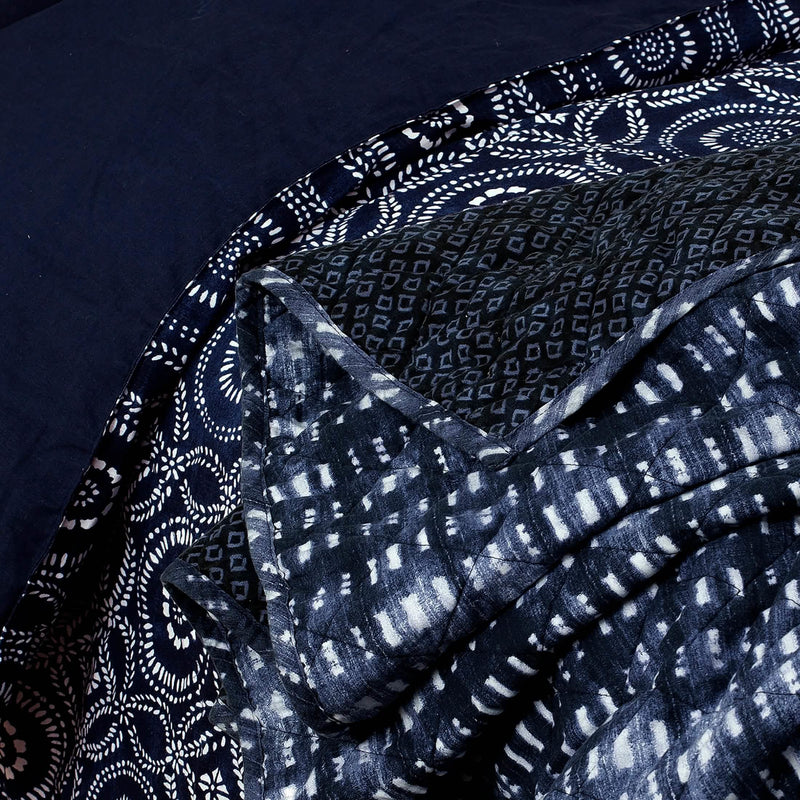 Closeup detail of 3-Piece Global Indigo Mudcloth Cotton Quilt Set
