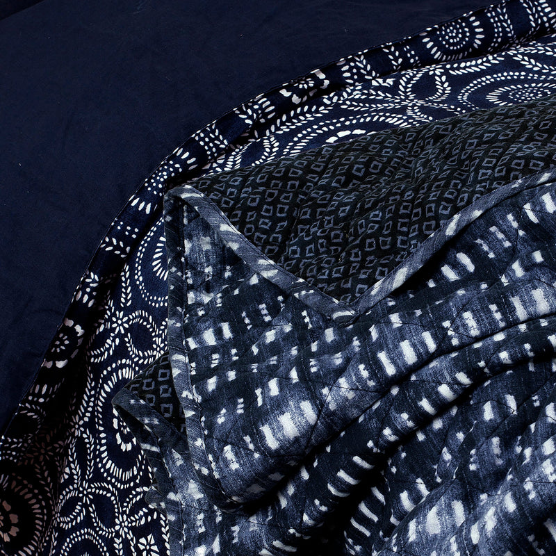 Closeup detail of 3-Piece Global Indigo Mudcloth Cotton Quilt Set