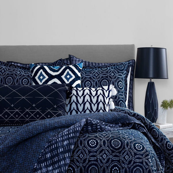 3-Piece: Global Indigo Mudcloth Cotton Quilt Set places on a queen-size bed, available at Dailysale