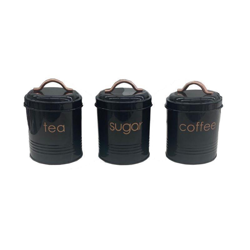 3-Piece: Metal and Copper Coffee Tea Sugar Canister Set Kitchen & Dining Black - DailySale