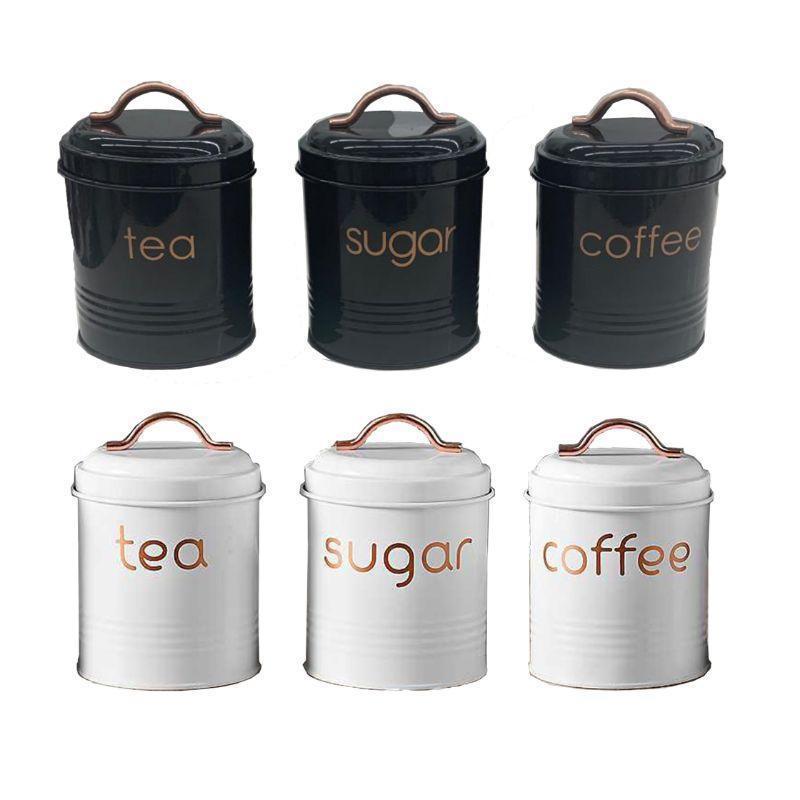 3-Piece: Metal and Copper Coffee Tea Sugar Canister Set Kitchen & Dining Black/White - DailySale