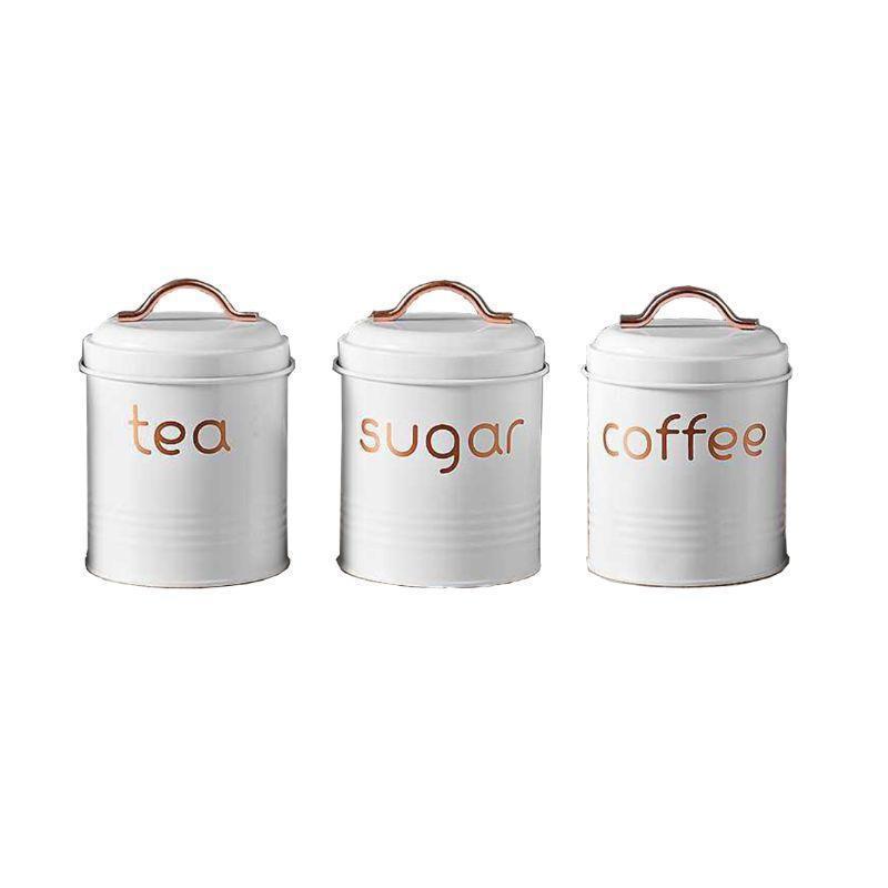 3-Piece: Metal and Copper Coffee Tea Sugar Canister Set Kitchen & Dining White - DailySale