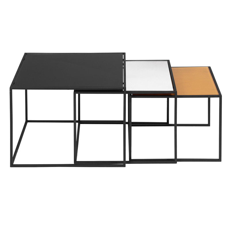 3-Piece: Mirror Top Nesting Coffee Table End Desk/Side Table Set in Black Steel Tube Furniture & Decor - DailySale
