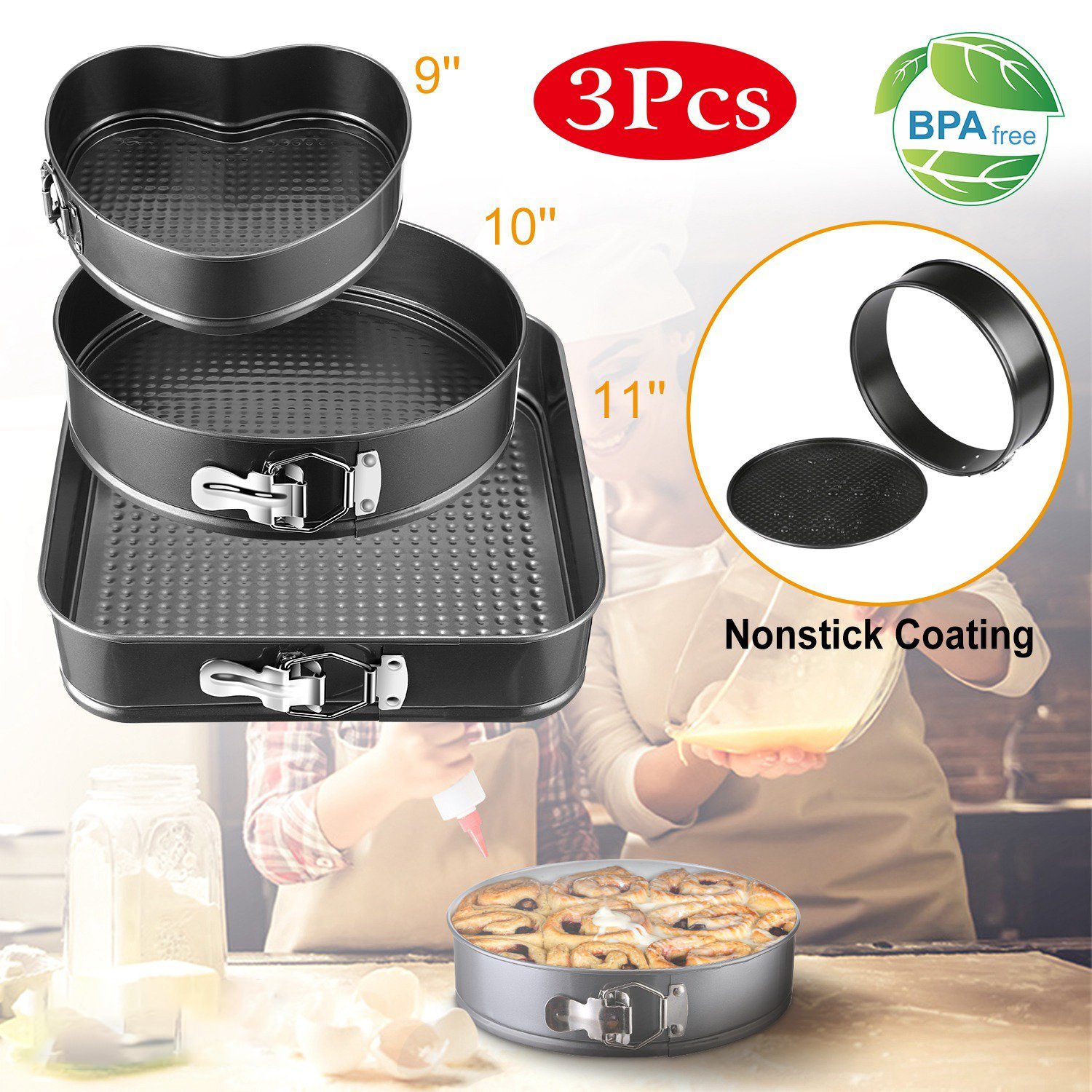 3-Piece: Non-stick Springform Cake Pan Set with Removable Bottom Kitchen & Dining - DailySale