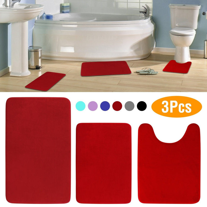 3-Piece Set: Bathroom Rug Set Plush Velvet Bath Carpet Bath - DailySale