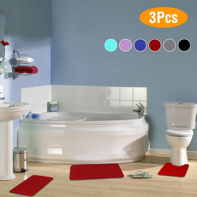 3-Piece Set: Bathroom Rug Set Plush Velvet Bath Carpet Bath - DailySale