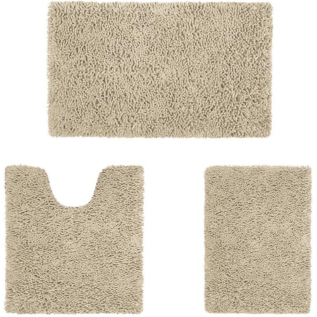 3-Piece Set: Bathroom Rugs Set Ultra Soft Non Slip and Absorbent Chenille Bath Beige - DailySale