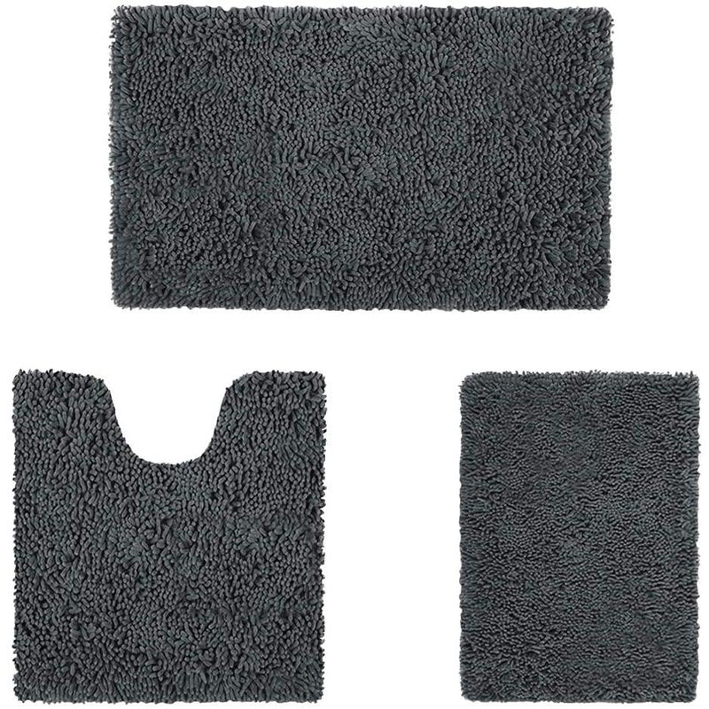 3-Piece Set: Bathroom Rugs Set Ultra Soft Non Slip and Absorbent Chenille Bath Charcoal - DailySale