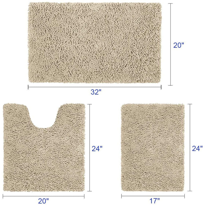 3-Piece Set: Bathroom Rugs Set Ultra Soft Non Slip and Absorbent Chenille Bath - DailySale