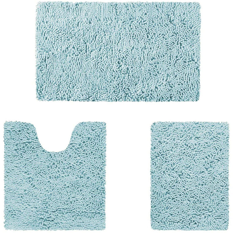 3-Piece Set: Bathroom Rugs Set Ultra Soft Non Slip and Absorbent Chenille Bath Light Blue - DailySale