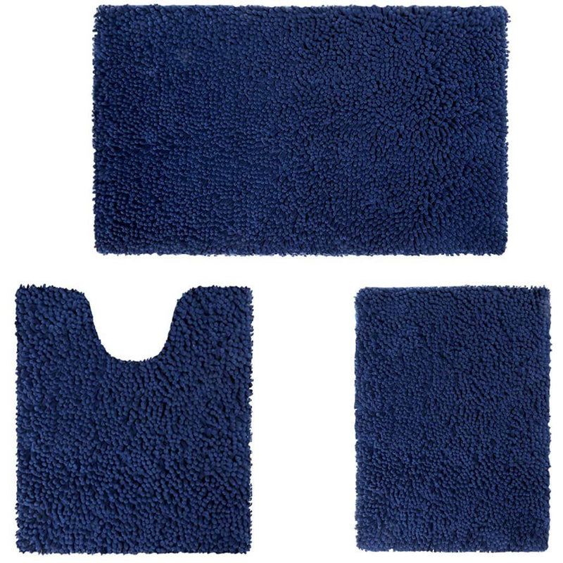 3-Piece Set: Bathroom Rugs Set Ultra Soft Non Slip and Absorbent Chenille Bath Navy - DailySale