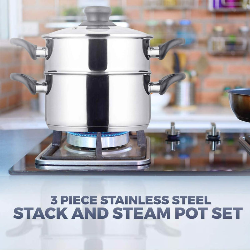 3-Piece Set: Chef's Star Stainless Steel Cookware 2 Quart Steamer Basket Set Kitchen & Dining - DailySale