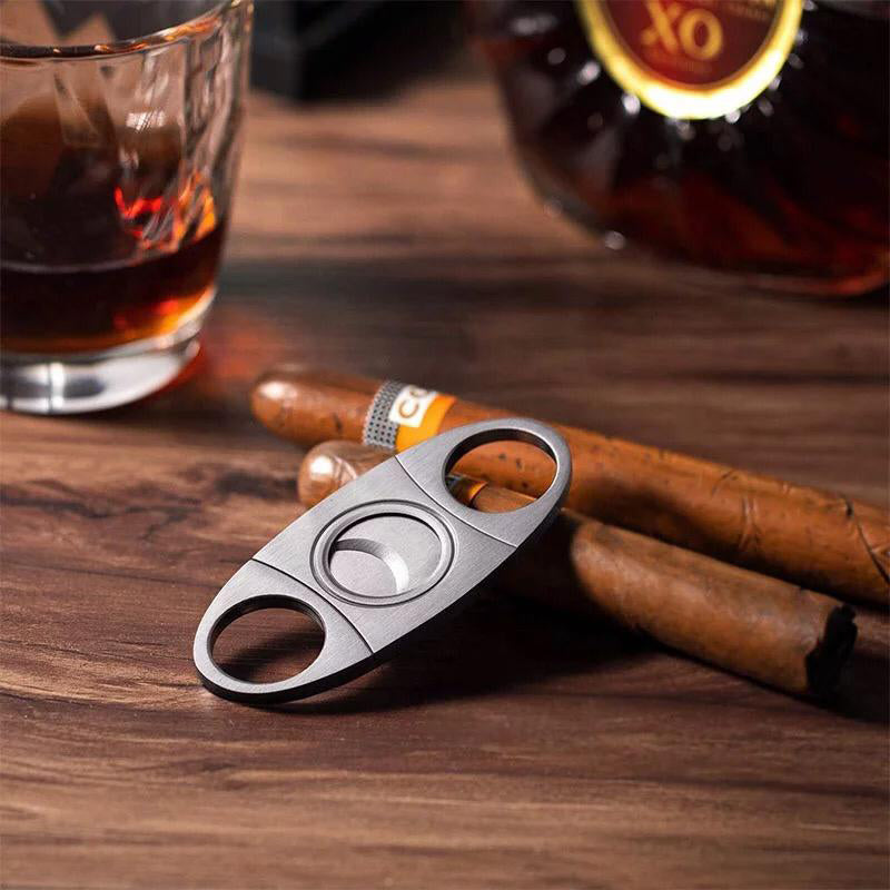 3-Piece Set: Cigar-Holding Whiskey Glasses with Cigar Cutter Wine & Dining - DailySale