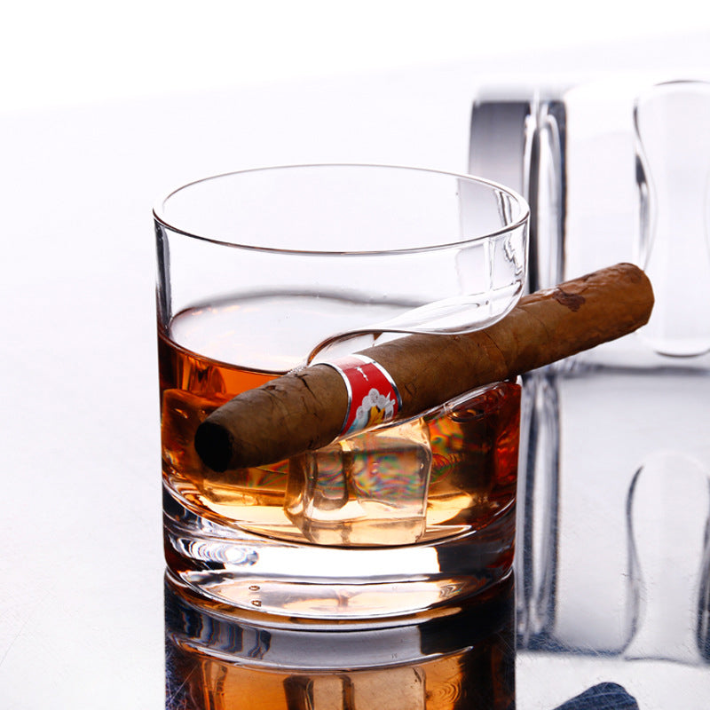 3-Piece Set: Cigar-Holding Whiskey Glasses with Cigar Cutter Wine & Dining - DailySale