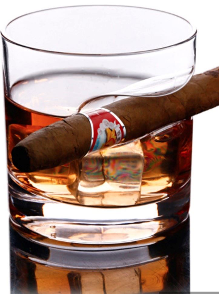 3-Piece Set: Cigar-Holding Whiskey Glasses with Cigar Cutter Wine & Dining - DailySale