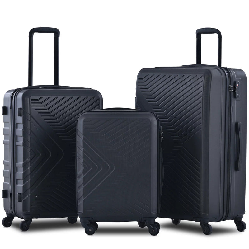 3-Piece Set: Hardshell Lightweight Suitcase with TSA Lock Spinner Wheels Bags & Travel Black - DailySale
