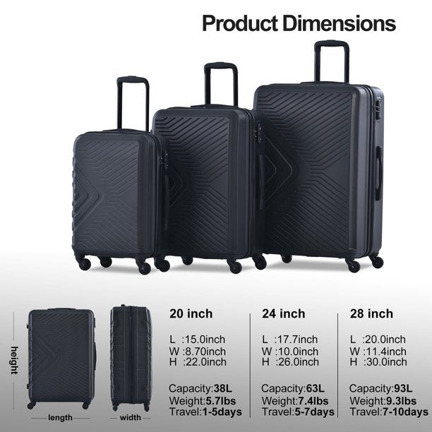 3-Piece Set: Hardshell Lightweight Suitcase with TSA Lock Spinner Wheels Bags & Travel - DailySale