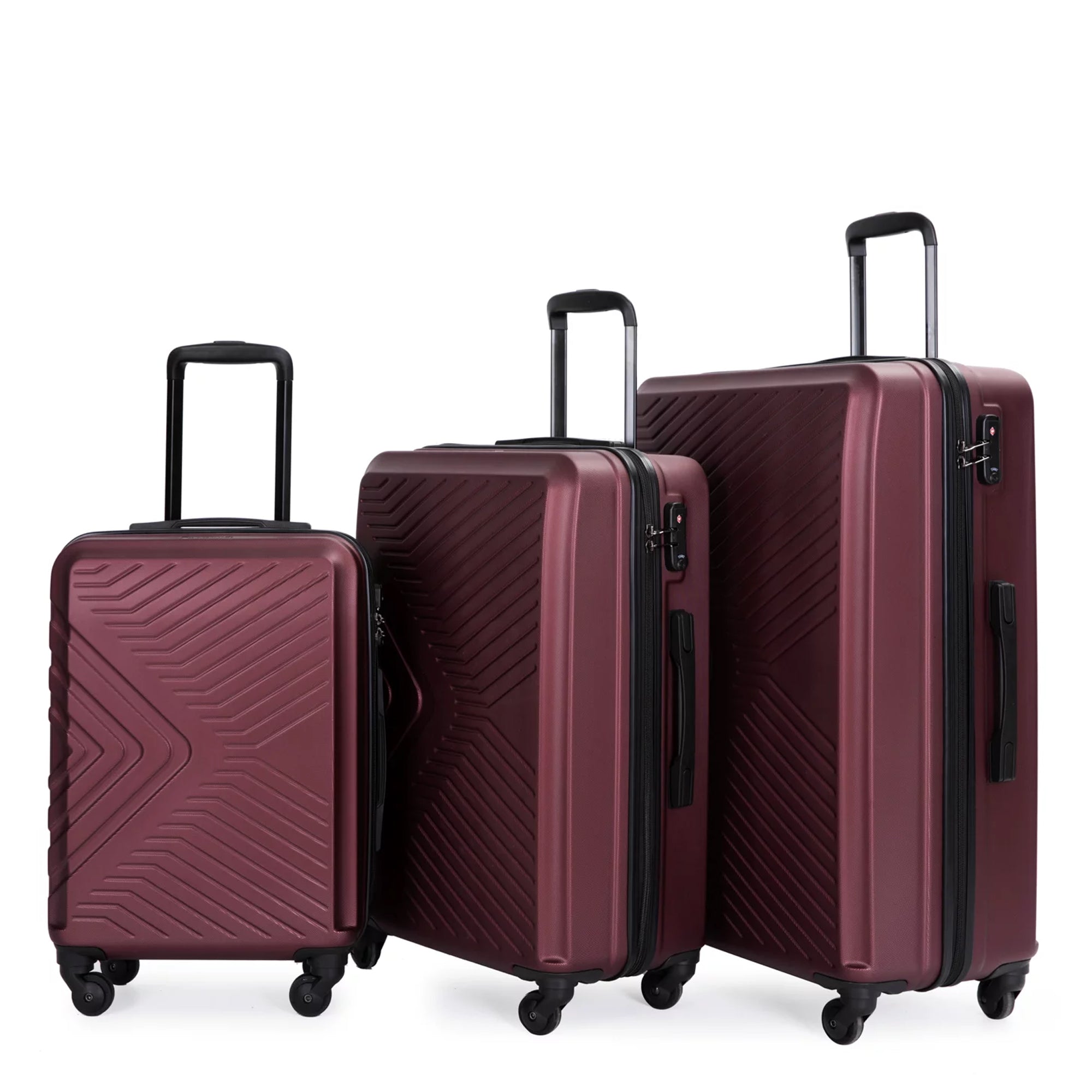 3-Piece Set: Hardshell Lightweight Suitcase with TSA Lock Spinner Wheels Bags & Travel Red - DailySale