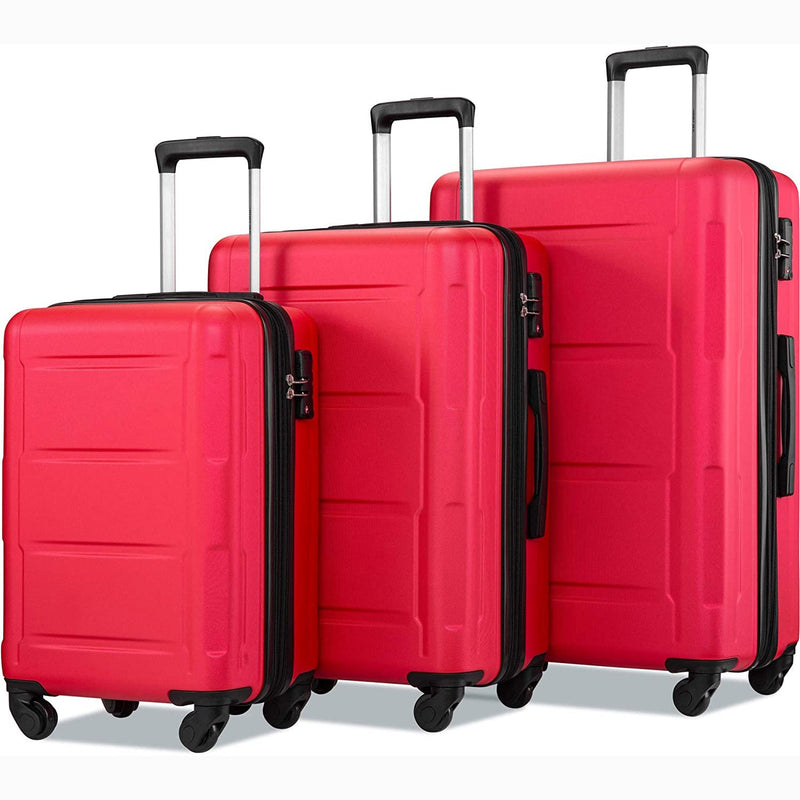 3-Piece Set: Lightweight Hard Luggage with Swivel Wheels and TSA Lock Bags & Travel Red - DailySale