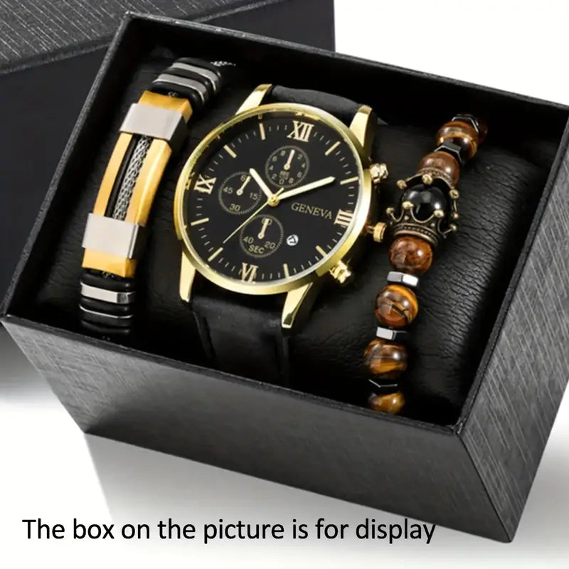 3-Piece Set: Men's Casual Analog Watches Men's Shoes & Accessories Black - DailySale