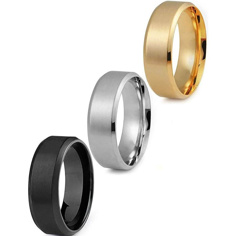 3-Piece Set: Men's Stainless Steel Comfort Fit Wedding Band Ring Men's Apparel - DailySale
