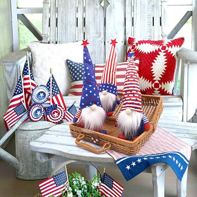 3-Piece Set: Patriotic Gnome Plush Standing Statues Holiday Decor & Apparel - DailySale