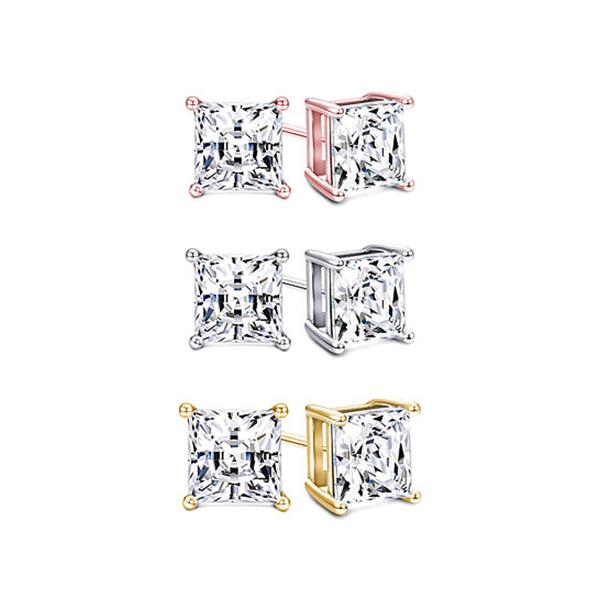 3-Piece Set: Princess Cut Swarovski Elements Crystal Studs Jewelry - DailySale