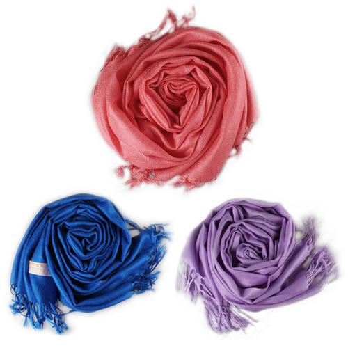 3-Piece Set: Pure Color Tassel Artificial Cashmere Shawl Soft Wrap